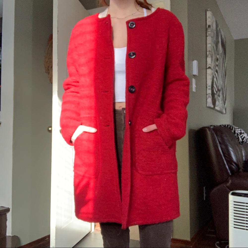 100% Wool Made In Italy Red Trench Coat